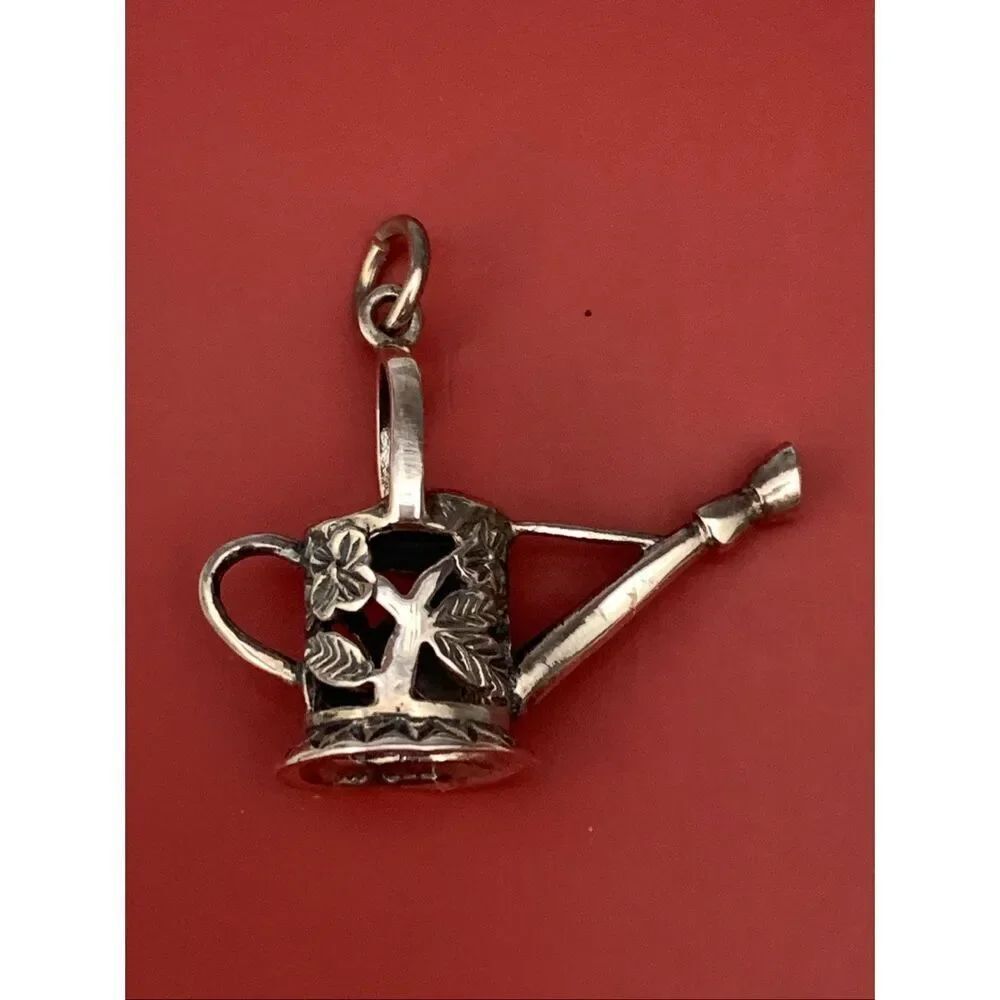 .925 Ornate Watering Can Sterling Silver Jewelry Charm #vintage #garden